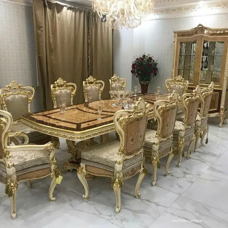 Set Meja Makan Jati Mewah Berkualitas, Set Meja Makan Kayu Jati Ukir